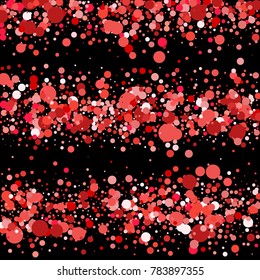 Red confetti on a black background. Beautiful bright background. Confetti. A frame of confetti. A scattering of confetti. Placer from the circles. Dots. Vector Vector illustration. 