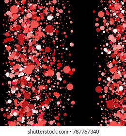 Red confetti on a black background. Beautiful bright background. Confetti. A frame of confetti. A scattering of confetti. Placer from the circles. Dots. Vector Vector illustration. 
