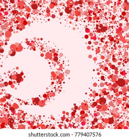 Red confetti on a pink background. Beautiful  bright background. Confetti. A frame of confetti. A scattering of confetti. Placer from the circles. Dots. Vector illustration.