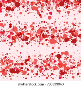 Red confetti on a pink background. Beautiful bright background. Confetti. A frame of confetti. A scattering of confetti. Placer from the circles. Dots. Vector illustration.