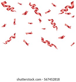 Red Confetti And Ribbon Falling Isolated On White Background. Vector