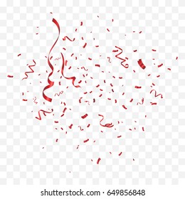 Red Confetti And Ribbon Isolated On Transparent Background. Celebration. Vector Illustration
