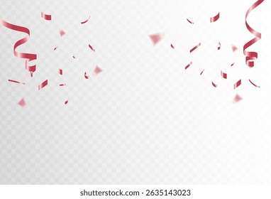 Confeti rojo y serpentinas de cinta cayendo sobre un fondo transparente. borroso. Vector. Suave, eps 10