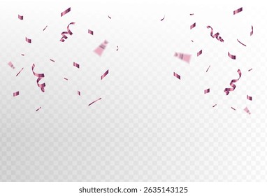 red confetti and ribbon streamers falling on a transparent background. blurred. Vector. Modern ,eps 10