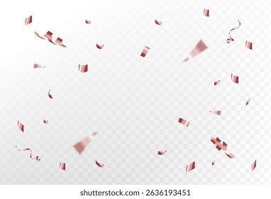 red confetti and ribbon streamers falling on a transparent background. blurred. Vector. eps 10	