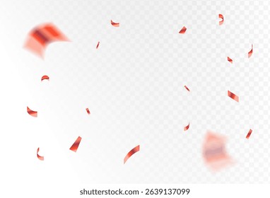 red confetti and ribbon streamers falling on a transparent background. blurred. Simple design. Big and small,abstract frame,Vector. eps 10	