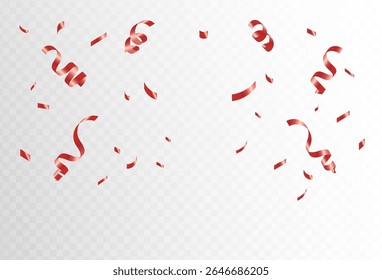 red confetti and ribbon streamers falling on a transparent background. Big and small,abstract frame,Vector. eps 10	