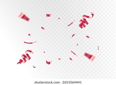 red confetti and ribbon streamers falling on a transparent background. blurred. Big and small,abstract frame,Vector.