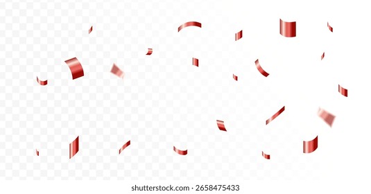 red confetti and ribbon streamers falling on a transparent background. blurred. Trendy.Abstract.Vector eps 10	