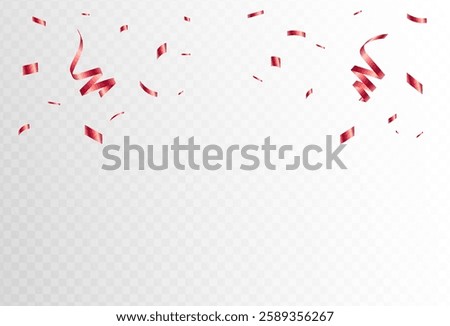 red confetti and ribbon streamers falling on a transparent background. blurred. Vector. eps 10	
