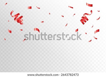 red confetti and ribbon streamers falling on a transparent background. blurred. Big and small,abstract frame eps 10