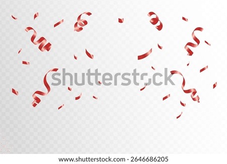 red confetti and ribbon streamers falling on a transparent background. Big and small,abstract frame,Vector. eps 10	