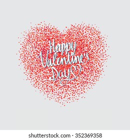 red confetti in shape of heart with lettering Valentine's greetings