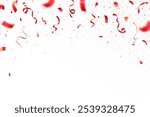 Red confetti. Shiny ribbons falling on abstract background. Design template for party celebration and birthday banner background, confetti,