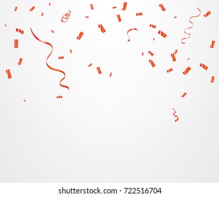 Red Confetti And Streamer Ribbon Isolated On White Background. Celebration. Vector Illustration