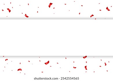 Confeti Rojo Y Cinta Streamer Con Marco Blanco. Ilustración vectorial. Espacio para texto
