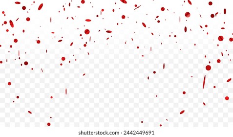 Red confetti template. Shiny ribbons falling on background. Design template for party, celebration and birthday.