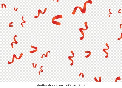 Red confetti template. Shiny ribbons falling on background. Design template for party, celebration and birthday, Many Falling Red Tiny Confetti Isolated On Transparent Background, Birthday party