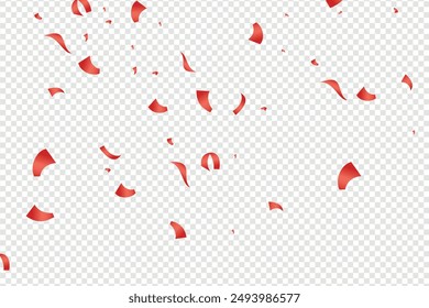 Red confetti template. Shiny ribbons falling. Design template for party, celebration and birthday, Many Falling Red Tiny Confetti Isolated On Transparent Background, Red confetti. Celebration carnival