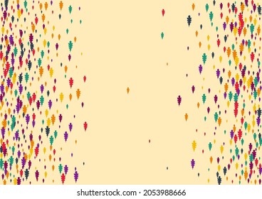 Red Confetti Vector Beige Background. Orange Leaf Plant Set. Fall Foliage Card. Green Leaf Pattern.