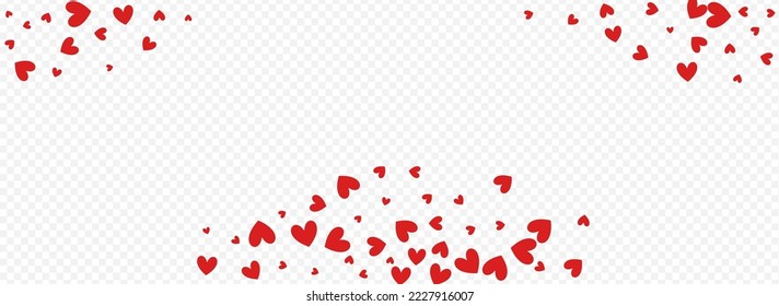 Red Confetti Vector Panoramic Transparent Backgound. Falling Papercut Texture. Burgundy Romance Heart Pattern.