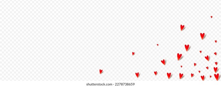 Red Confetti Vector Panoramic Transparent Backgound. Decoration Papercut Illustration. Pink Happy Heart Frame.