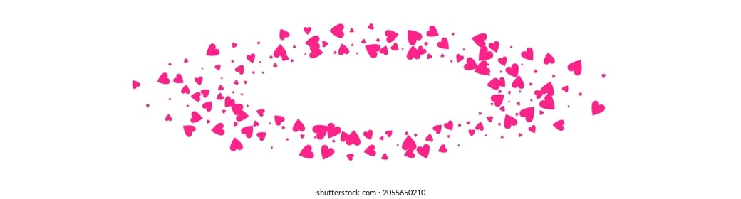 Red Confetti Vector Panoramic White Backgound. Romance Hearts Postcard. Maroon Color 3d Heart Concept.