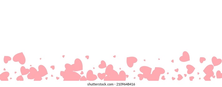 Red Confetti Vector Panoramic White Backgound. Visual Hearts Frame. Maroon Color Falling Heart Postcard.