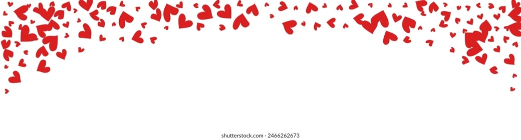 Red Confetti Vector Panoramic White Backgound. Happy Papercut Texture. Maroon Color Paper Hearts Banner.