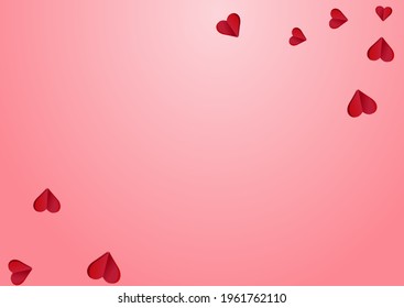 Red Confetti Vector Pink  Backgound. Cut Papercut Banner. Pink Love Hearts Illustration.