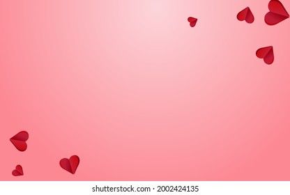 Red Confetti Vector Pink  Backgound. Birthday Heart Illustration. Burgundy Romance Papercut Banner.