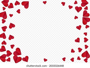Red Confetti Vector Transparent Backgound. Love Papercut Wallpaper. Pink Visual Heart Border.