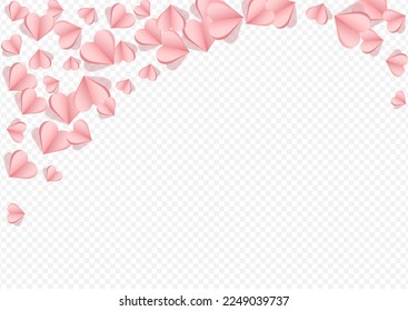 Red Confetti Vector Transparent Backgound. Visual Papercut Pattern. Burgundy Fly Hearts Poster.