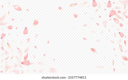 Red Confetti Vector Transparent Background. Rose Fly Poster. Bloom Sky Backdrop. Blooming Beauty Pattern. White Petal Flutter Illustration.