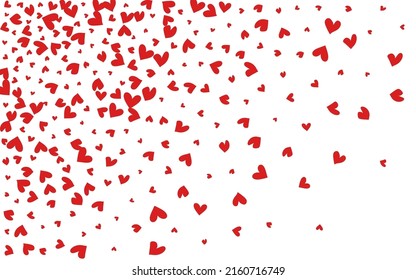 Red Confetti Vector White Backgound. Romantic Heart Wallpaper. Maroon Color Visual Papercut Border.