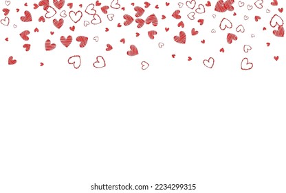 Red Confetti Vector White Backgound. Paper Hearts Poster. Pink Happy Heart Texture.