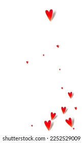 Red Confetti Vector White Backgound. Falling Hearts Concept. Pink Romantic Papercut Texture.
