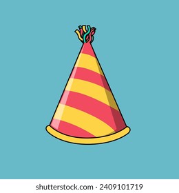 red conical party hat with yellow accents