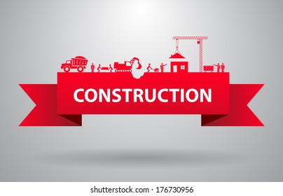 Red construction banner for infographics title or presentation vector illustration