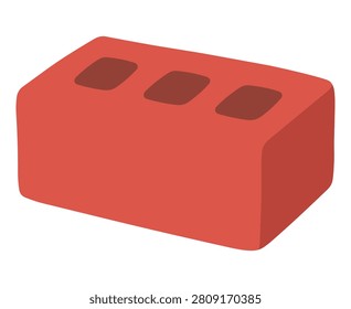 Red construction brick with three holes isolated on white background for building material, masonry, renovation, architecture, and construction design.