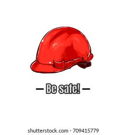 Red construction helmet on white background. 