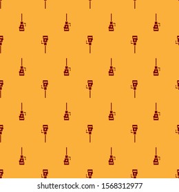 Red Construction jackhammer icon isolated seamless pattern on brown background.  Vector Illustration