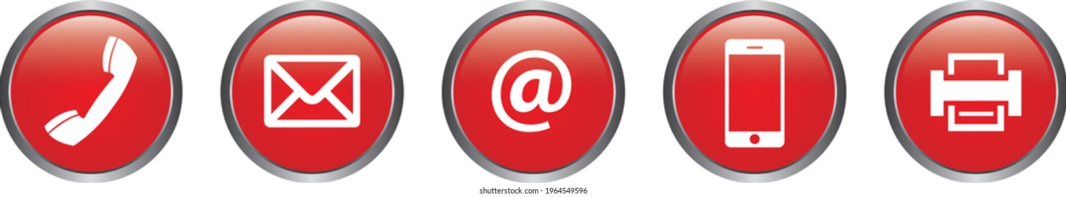 Red Contact Buttons Vector Hotline Phone E-Mail Fax Communication Vector