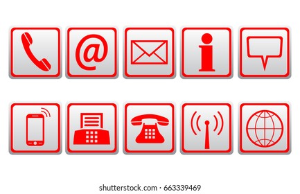 Red contact icons - stock vector