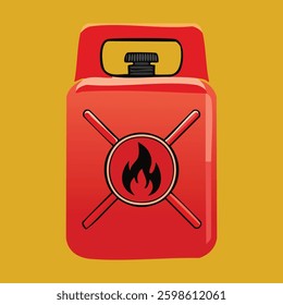 Red container with a flame symbol