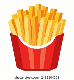 Red container of french fries on white background in a photo