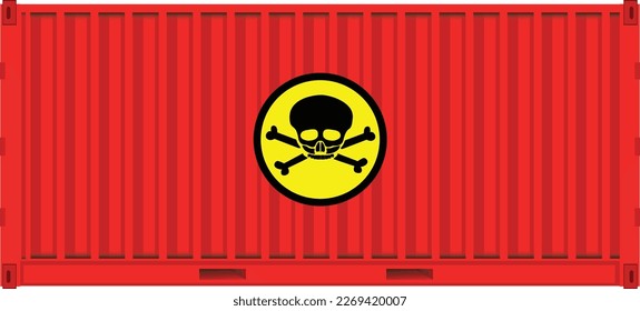 Red container with nuclear radiation symbol, Vector Danger Sign With Skull And Crossbones, Skull and bones linear vector