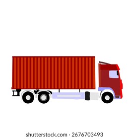 Rote Container-LKW-Vektorgrafik einzeln auf weißem Hintergrund für Transport, Logistik und Lieferdesign