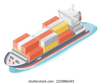 Red containers ship logistic import china export shipping element vector isometric isolated vector