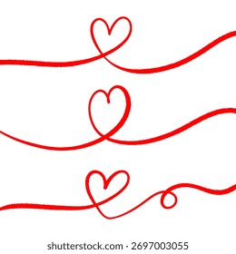 Red Continuous Line Heart Vector Icons and Love Symbols Set